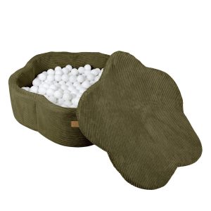 Bollpool i form av en blomma, 90 x 30 cm, i corduroy med breda ribbor, 200 bollar – khaki | valfria bollar
